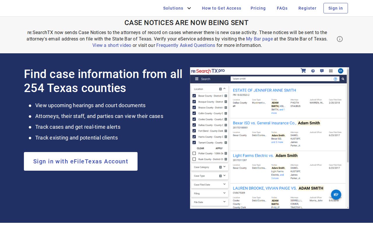 re:SearchTX portal for Titus County court case records