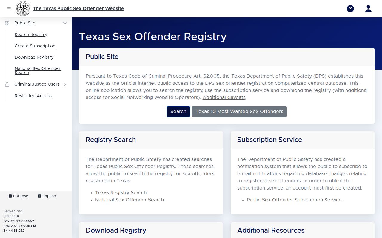 Texas DPS search form for Titus County sex offender lookup
