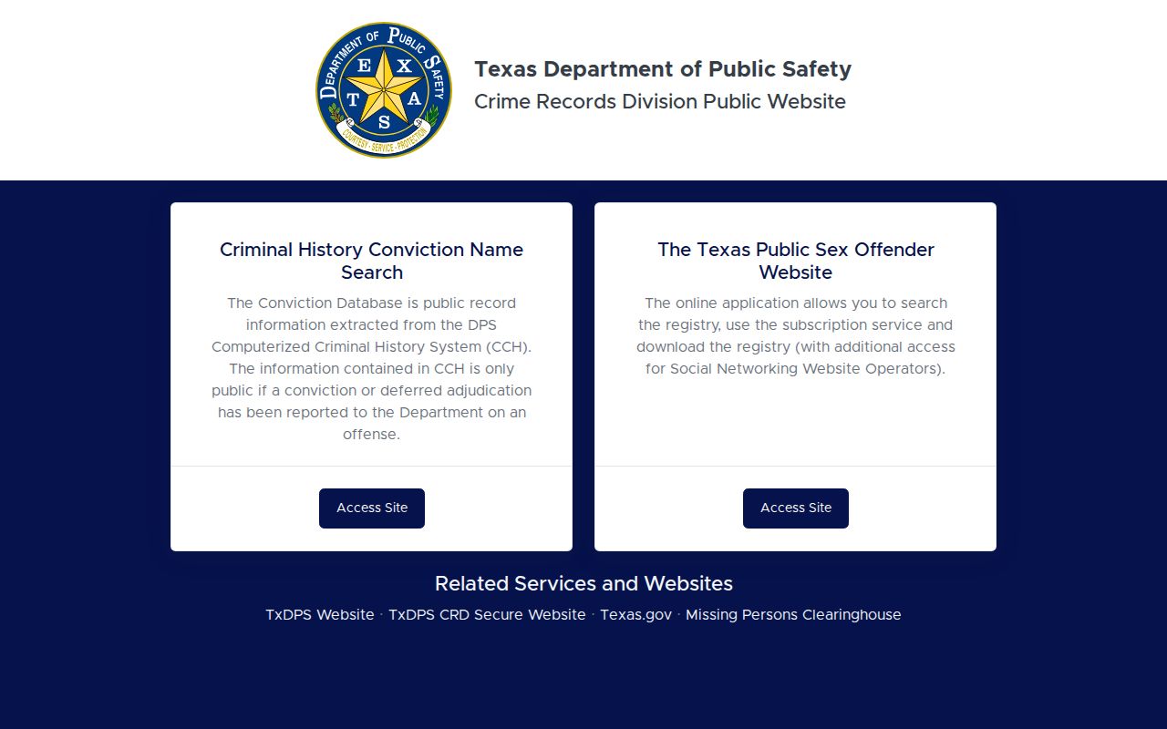 Titus County criminal history DPS public search gateway