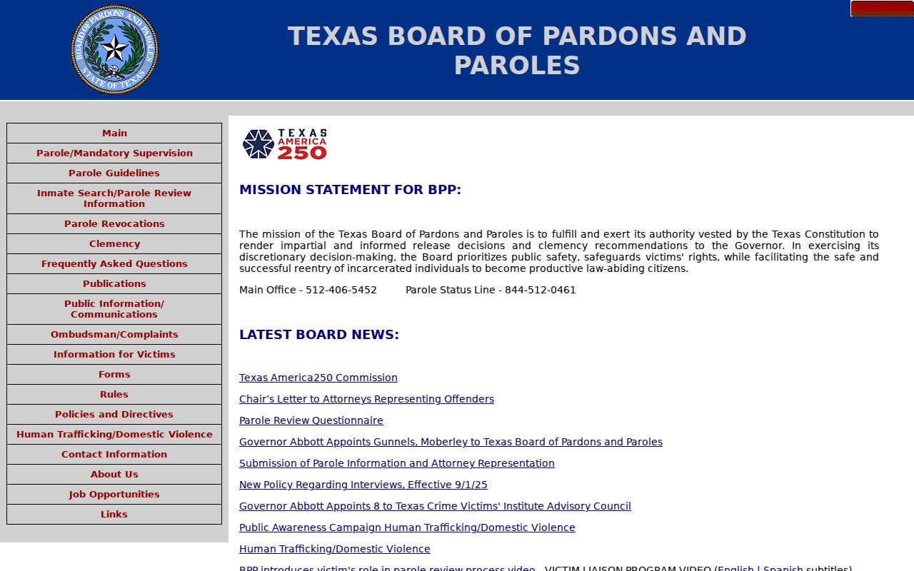 Titus County criminal history parole release authority