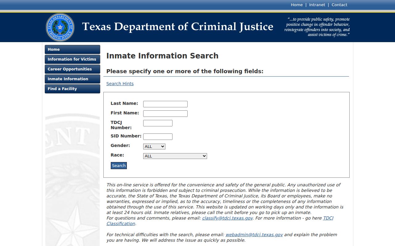 Titus County criminal custody record TDCJ search